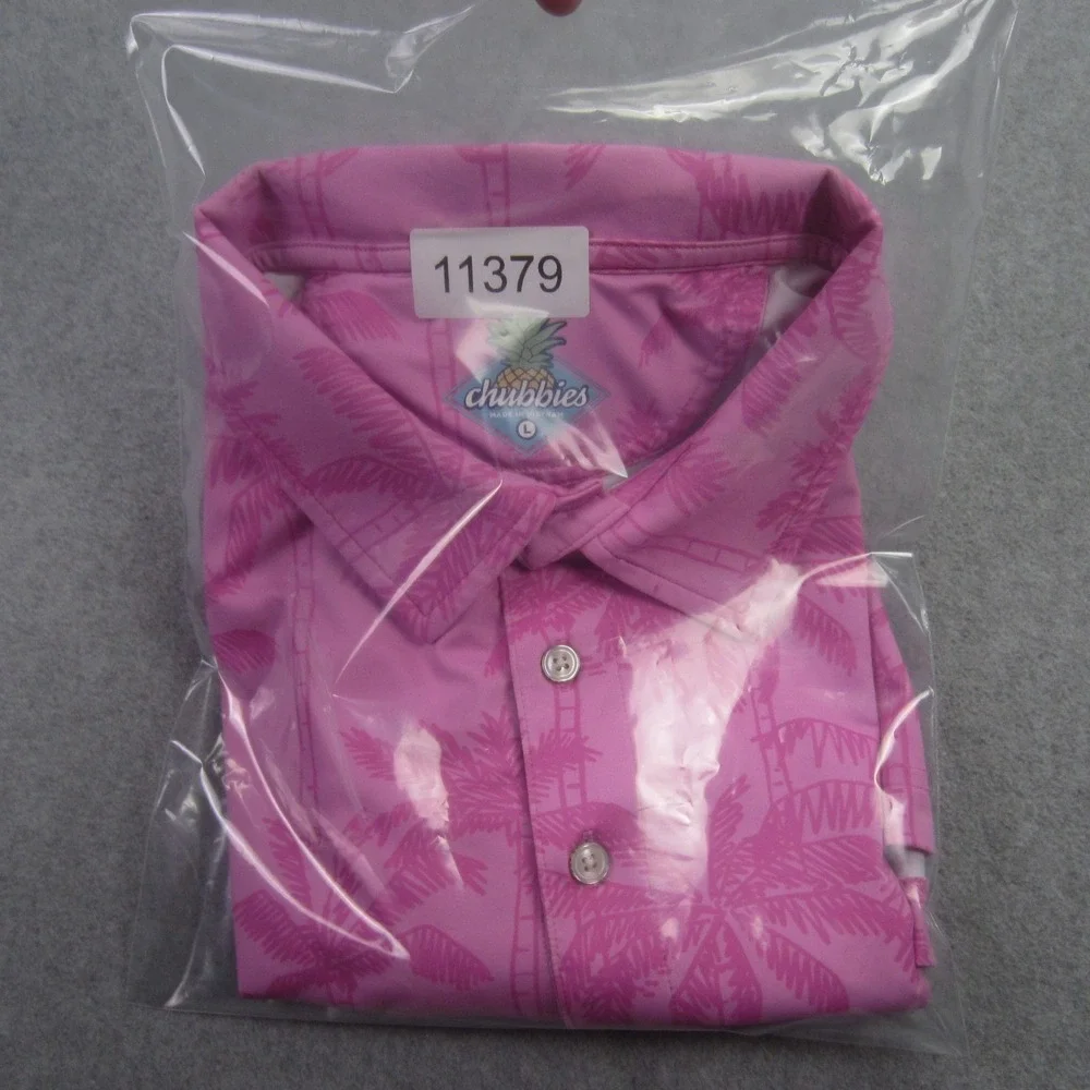Chubbies Polo Shirt Mens Large Pink Palm Tree Performance Short Sleeve Stretch - Picture 16 of 16